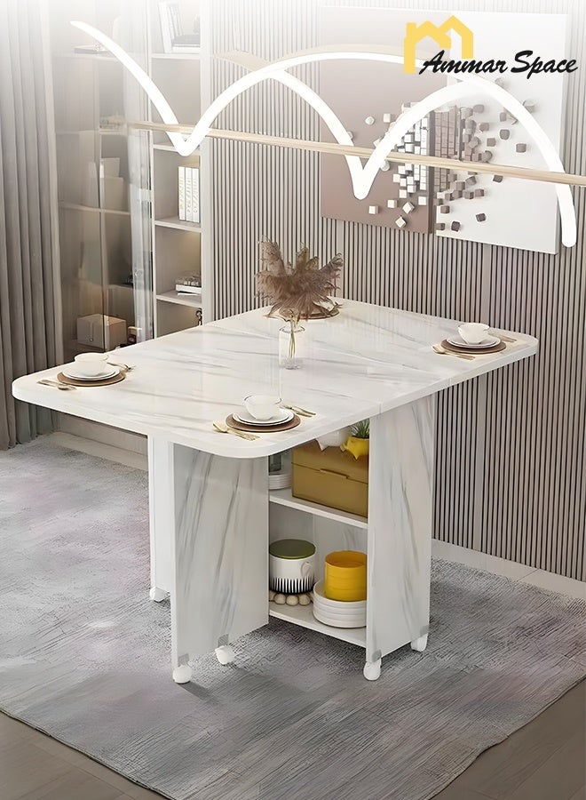 Ammar Space Multifunctional Extension Space Saving Dinner Table Folding Dining Table Drop Leaf Table with 6 Wheels Kitchen Table with 2-Layer Storage Shelves  for Bedroom Dining Room Home Small Spaces - Image 1