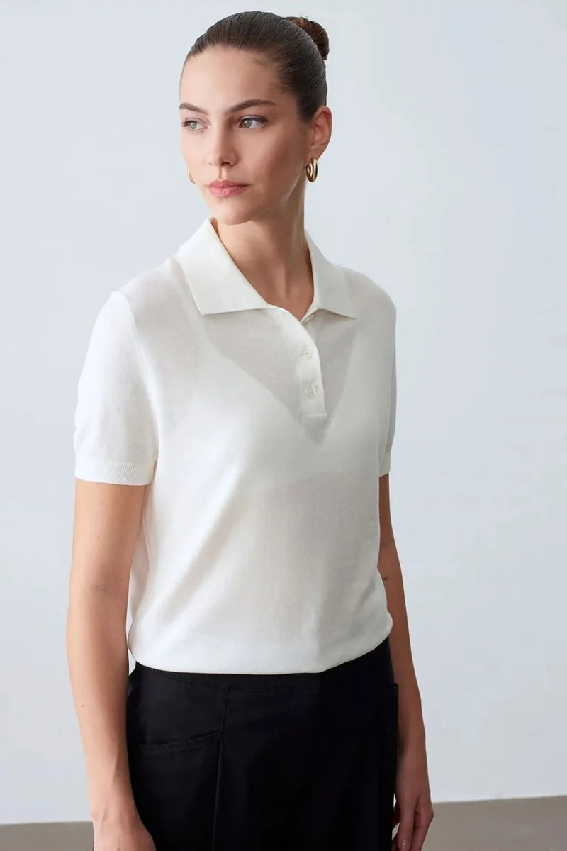 Dilvin White DILVIN Women's Polo Collar Button Blouse for Women | Best Price UAE