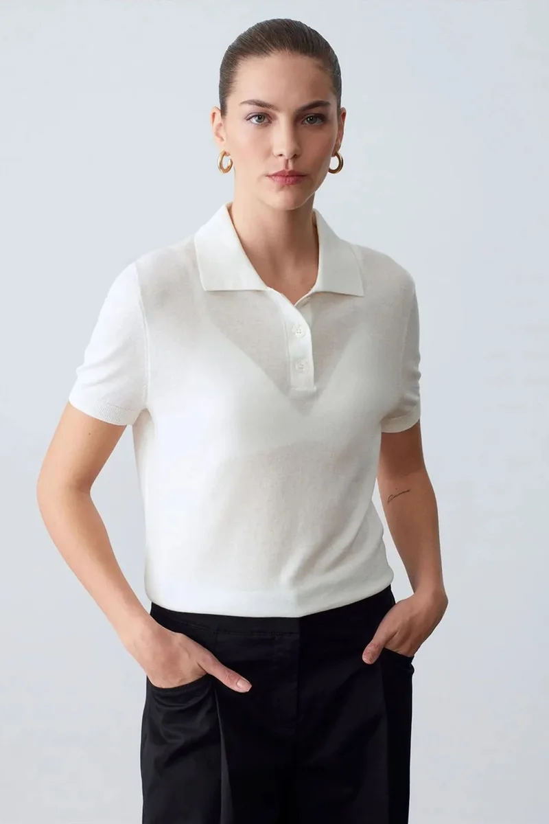 DILVIN Women's Polo Collar Button Blouse