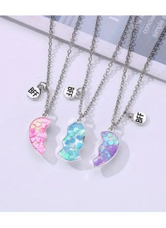 Goolsky 3pcs Adorable Heart-Shaped Sequin Mosaic Pendant Necklace Set - Sparkling White K Plated Alloy Jewelry with Acrylic Accents - Perfect Gift for 3 Best Friends or Sisters  - Image 1