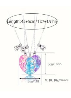Goolsky 3pcs Adorable Heart-Shaped Sequin Mosaic Pendant Necklace Set - Sparkling White K Plated Alloy Jewelry with Acrylic Accents - Perfect Gift for 3 Best Friends or Sisters  - Image 2