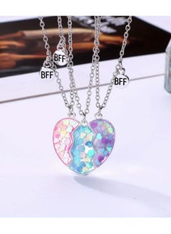Goolsky 3pcs Adorable Heart-Shaped Sequin Mosaic Pendant Necklace Set - Sparkling White K Plated Alloy Jewelry with Acrylic Accents - Perfect Gift for 3 Best Friends or Sisters  - Image 4