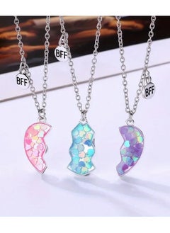 Goolsky 3pcs Adorable Heart-Shaped Sequin Mosaic Pendant Necklace Set - Sparkling White K Plated Alloy Jewelry with Acrylic Accents - Perfect Gift for 3 Best Friends or Sisters  - Image 5