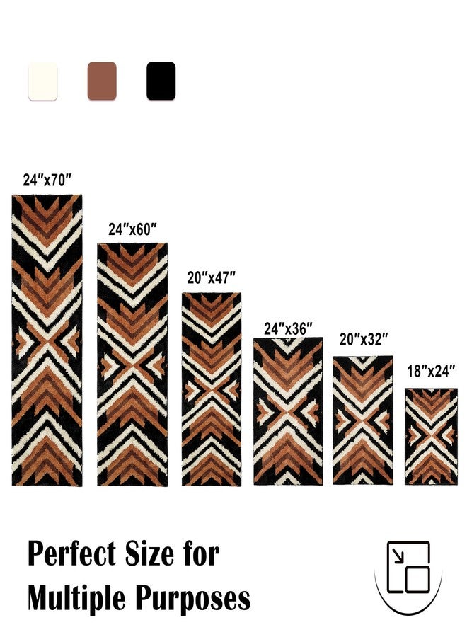Tyrot Black Boho Long Bathroom Rugs Runner Non Slip Washable Western Aztec Bath Mats Rugs for Bathroom Hallway Plush Soft Absorbent Farmhouse Carpet for Shower, Kitchen, 24x60 inch, Brown - Image 2