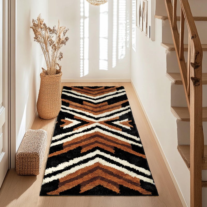 Tyrot Black Boho Long Bathroom Rugs Runner Non Slip Washable Western Aztec Bath Mats Rugs for Bathroom Hallway Plush Soft Absorbent Farmhouse Carpet for Shower, Kitchen, 24x60 inch, Brown - Image 1