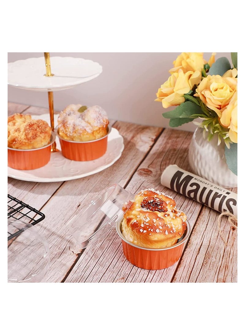 SYOSI Cheesecake Container 50 Pcs 5 Oz Aluminum Foil Baking Cups Muffin Liners Disposable Ramekins Dessert Containers Cupcake with Lids Holders - Image 2