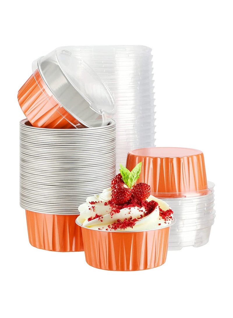 SYOSI Cheesecake Container 50 Pcs 5 Oz Aluminum Foil Baking Cups Muffin Liners Disposable Ramekins Dessert Containers Cupcake with Lids Holders - Image 1