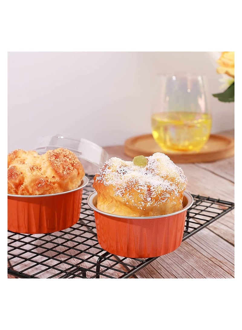 SYOSI Cheesecake Container 50 Pcs 5 Oz Aluminum Foil Baking Cups Muffin Liners Disposable Ramekins Dessert Containers Cupcake with Lids Holders - Image 3