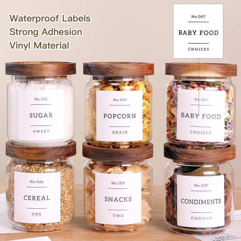 CZZGSM 6 Set Glass Pantry Storage Jars with Acacia Airtight Lid - 15oz Thicken Glass Kitchen Canisters with 132 Pantry Labels - Clear Glass Food Storage Containers with Wood Lid for Tea,Sugar,Spice,herbs - Image 3