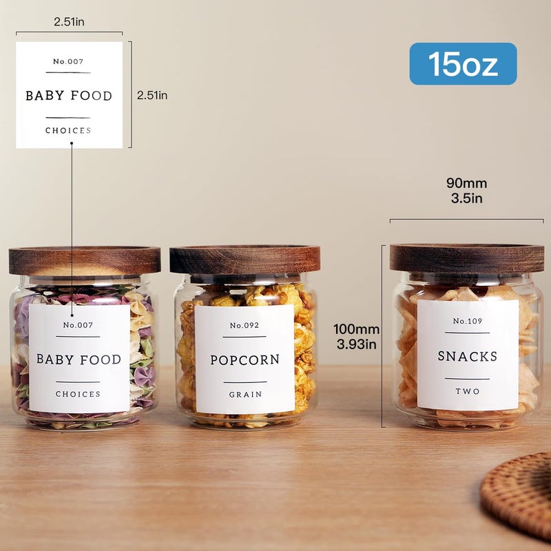 CZZGSM 6 Set Glass Pantry Storage Jars with Acacia Airtight Lid - 15oz Thicken Glass Kitchen Canisters with 132 Pantry Labels - Clear Glass Food Storage Containers with Wood Lid for Tea,Sugar,Spice,herbs - Image 4