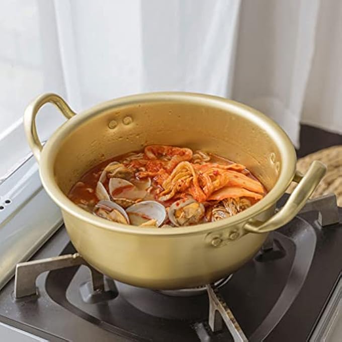 Bestonzon Korean Ramen Soup Cooking Pot 1 Set Fast Heating Instant Noodle With Lid Spoon And Chopsticks Aluminum Stockpot Shabu Shabu Hot Pot Kitchen Cookware 18X16X7Cm - Image 5