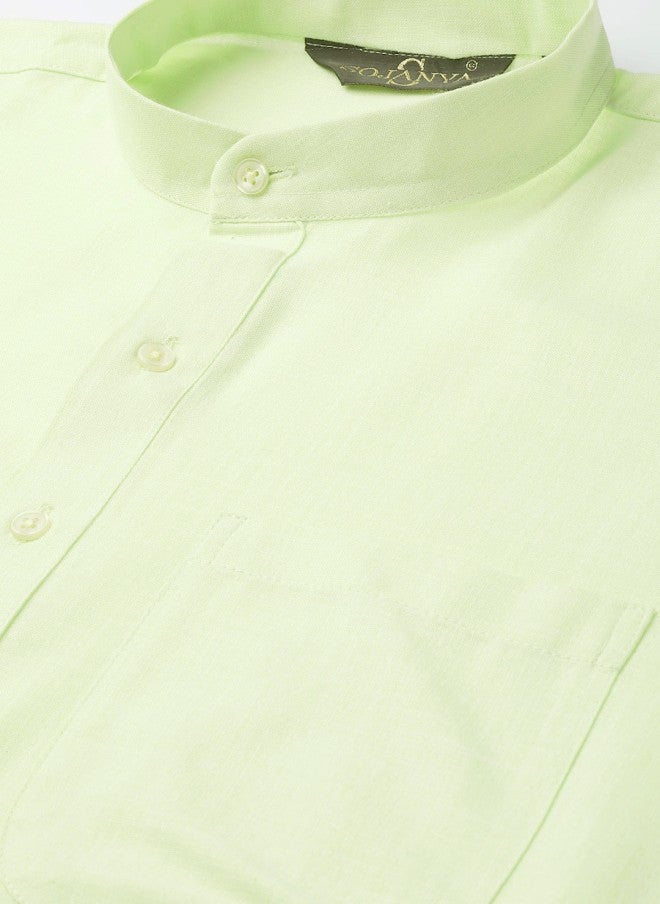 Sojanya قميص كورتا مستقيم بلون أخضر ليموني للرجال - Image 2
