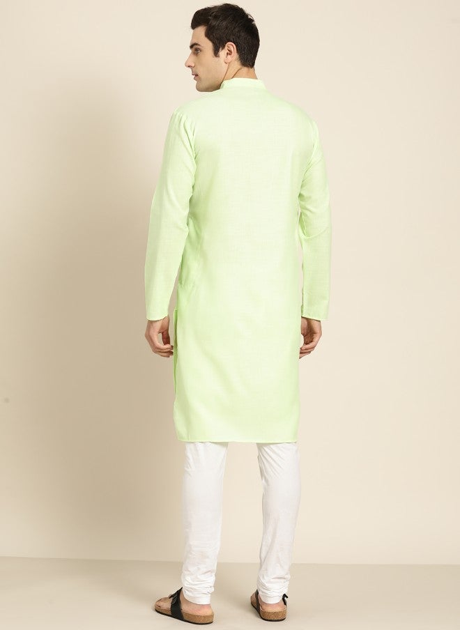 Sojanya قميص كورتا مستقيم بلون أخضر ليموني للرجال - Image 4