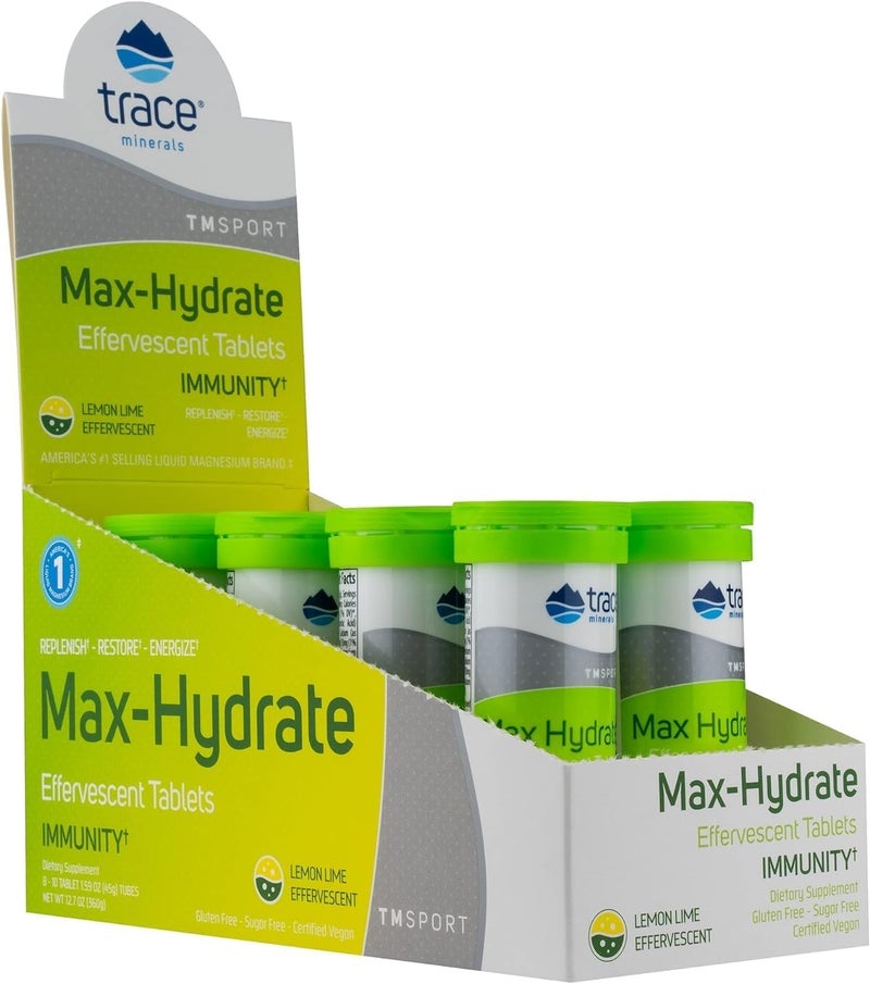 Trace Minerals MaxHydrate Immunity  Electrolyte Drink Supplement for Immune Health  Hydration Support  Vitality Supplement to Aid Muscle Cramp Relief  Lemon Lime 8 Containers 80 Servings - Image 1