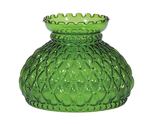 BP Lamp Dark Green Table Lamp Shade with Diamond Quilted Pattern Student Glass Shade and Crimped Top 7 Inch Fitter for Vintage and Antique Style Globes