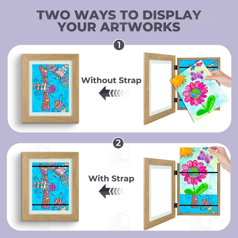 [2-Pack] Kids Art Frames, 8.5x11 Front Opening Kids Artwork Frames Changeable, White Artwork Display Storage Frame for Wall, Holds 50 Pcs, for 3D Picture, Crafts, Children Drawing - Image 3