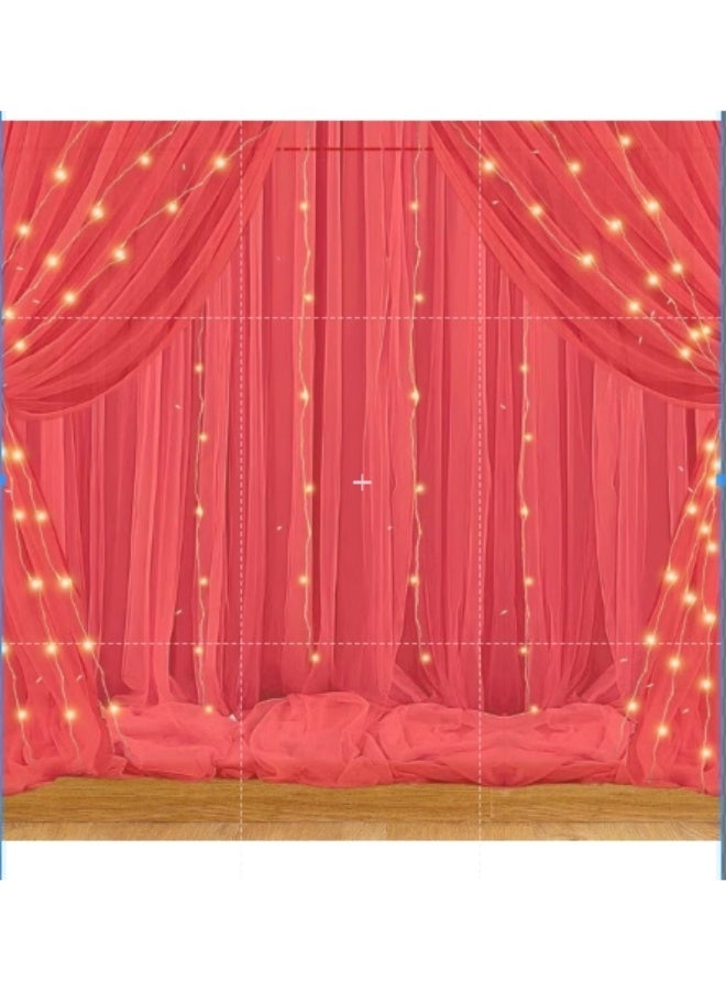 1iAM 6pcs Red Decoration Net Light Combo 4pcs Large Stitched with Ribbon Nylon Made Reusable Soft Wrinkled Free 85x5ft Each Backdrop Net Curtains 2pcs 11m Long Rice Light for Party