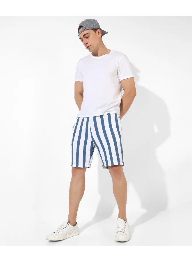 Campus Sutra Men's White Striped Regular Fit Casual Shorts