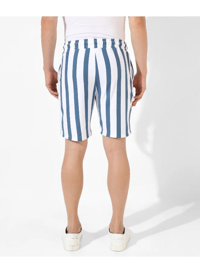 Campus Sutra Men's White Striped Regular Fit Casual Shorts