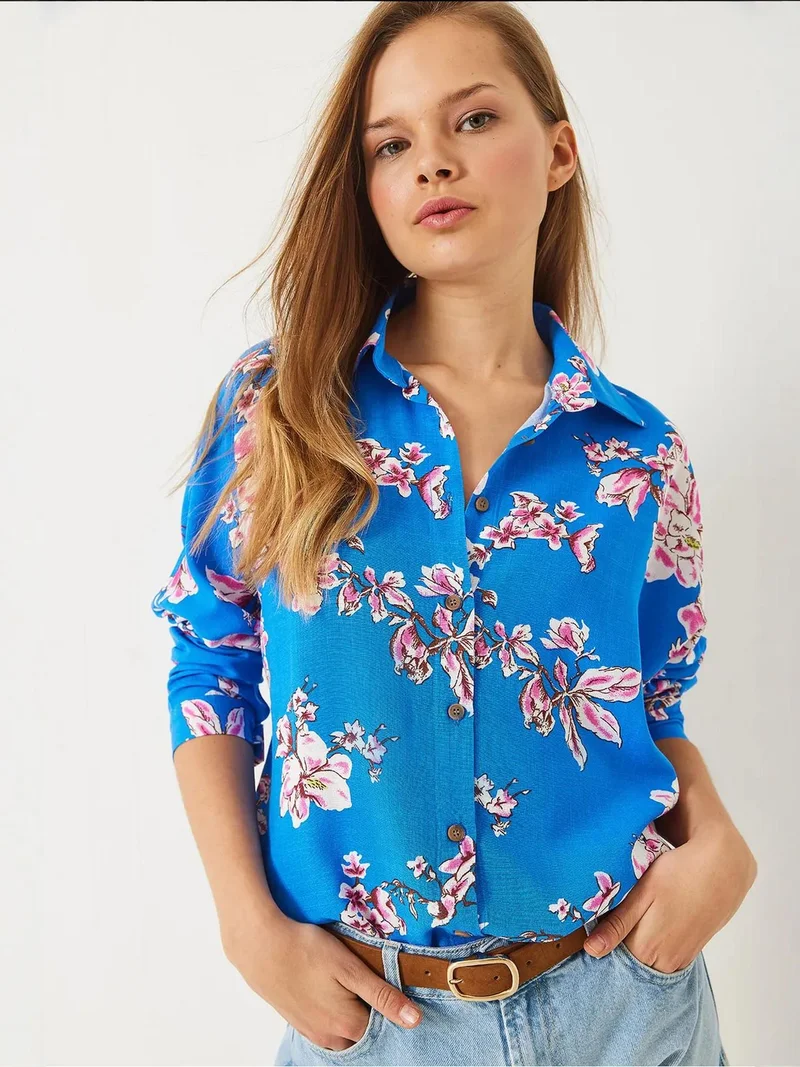 Bianco Lucci LUCCI Oversized Poplin Shirt with Button Closure