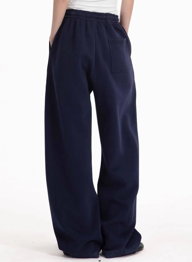 FACDIBY Womens Barrel Sweatpants Fleece Lined Wide Leg Sweat Pants Cotton Elastic Waisted Trousers with Pockets, Navy Blue, S - Image 2