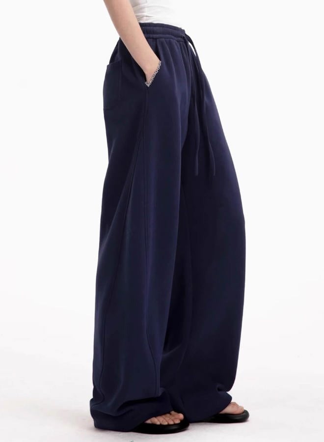 FACDIBY Womens Barrel Sweatpants Fleece Lined Wide Leg Sweat Pants Cotton Elastic Waisted Trousers with Pockets, Navy Blue, S - Image 4