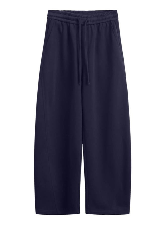 FACDIBY Womens Barrel Sweatpants Fleece Lined Wide Leg Sweat Pants Cotton Elastic Waisted Trousers with Pockets, Navy Blue, S - Image 5