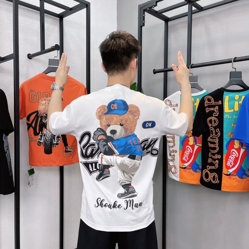 2024 Chinese Style Summer Pure Cotton Short-Sleeved T-Shirt Men'S Instagram Popular Brand Half-Sleeved Printed Men'S T-Shirt Base Shirt Top - Image 1