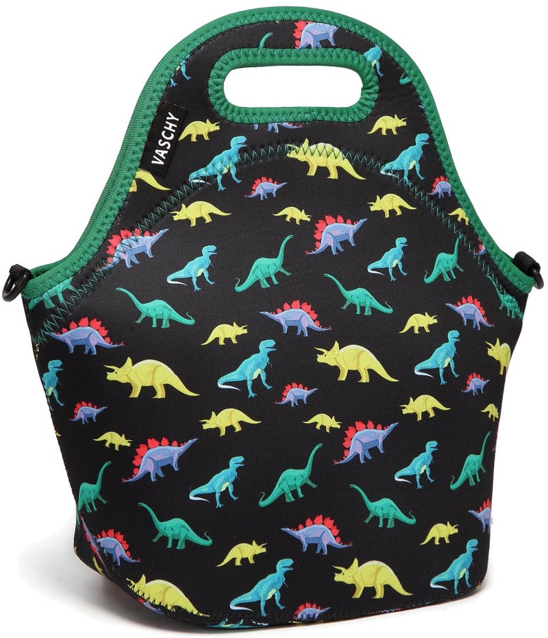 VASCHY Lunch Bag for Children Neoprene Insulated Lunch Box Bag Tote with Detachable Adjustable Shoulder Strap in Cute Dinosaur