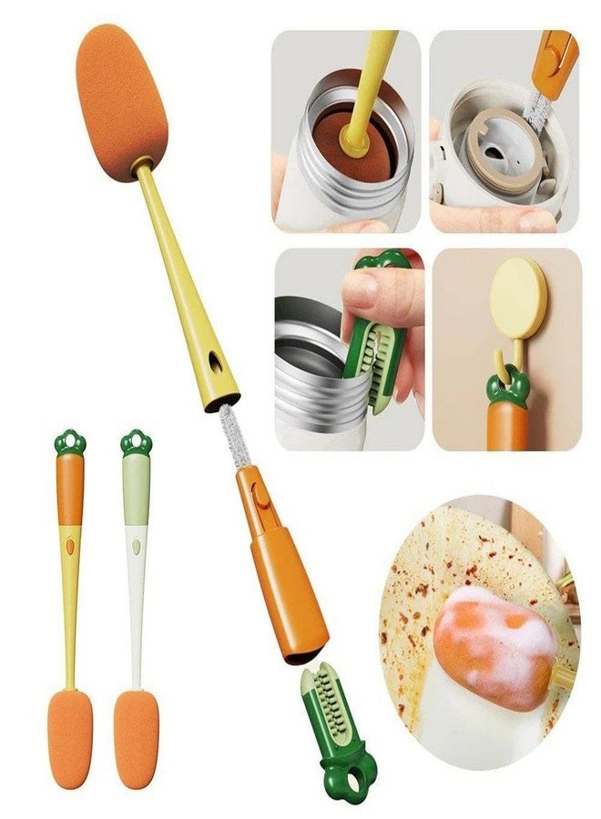 HELLYZ Bottle Cleaning Brush Long Handle for Baby Bottle, Water Bottle, Containers, Tumblers, Cups Vase and Glass, 3 in 1 Multi Bottle Cleaner Sponge Brush Cup Lid Gap Bottle (Multi) - Image 1