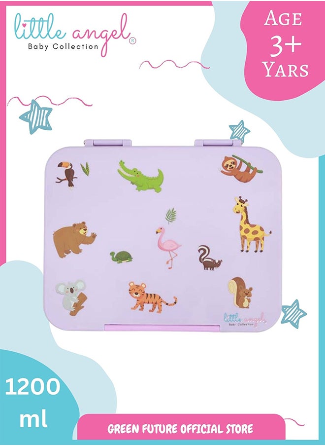 Little Angel Kids Bento Lunch Box 6 Grid Compartment - Purple  - Image 1