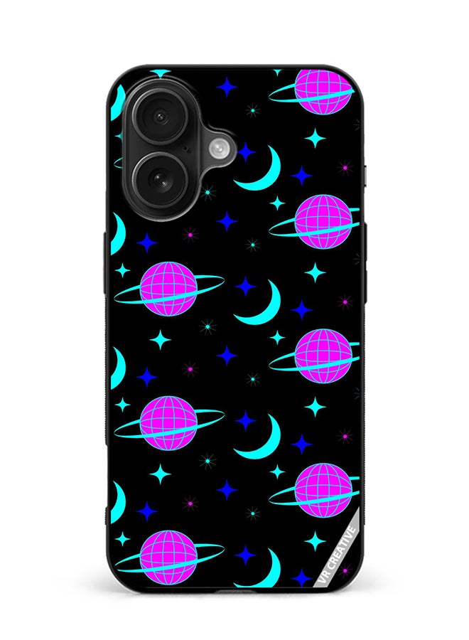 VR CREATIVE Protective Case Cover For Apple iPhone 16 Plus Pattern On Black Design Multicolour
