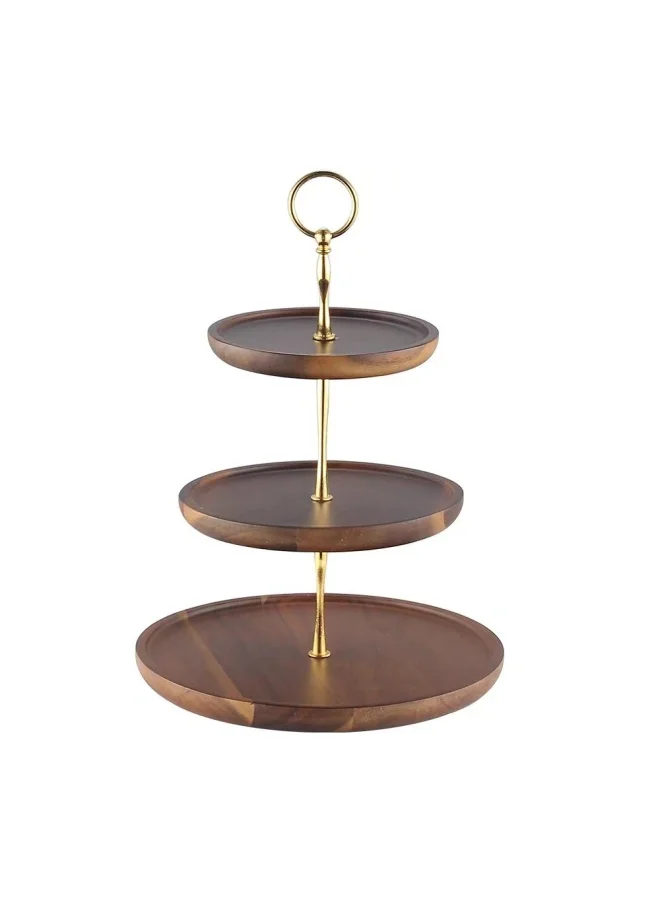 DANUBE HOME Mirage 3 tier Cake Stand Serving Fruits CuPieceake Holder Dessert Stand Candy Tower Table Decorations for Birthday Party Decor Afternoon Tea Wedding Party Brown/Gold 26x26x36Cm