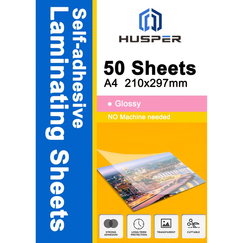Self Adhesive Laminating Sheets Transparent Vinyl Laminate Film Clear Glossy Overlay Sticker Paper For Roll Lamination 50 Sheets 8 3x11 7 Inch - Image 1