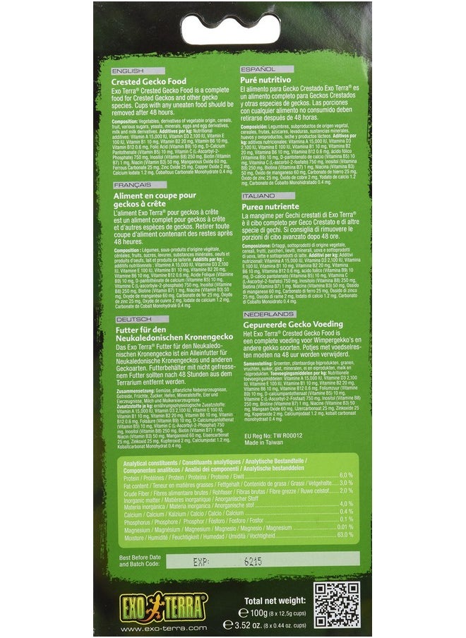 Exo Terra Exo Terra Crested Gecko Food - Ready-to-Eat, Nutritious Gecko Diet with Real Fruits & Protein, Supports Bone Strength & Egg-Laying, Single-Serve Cups for Freshness, Ideal for Fruit-Eating Geckos,8 PK  - Image 3
