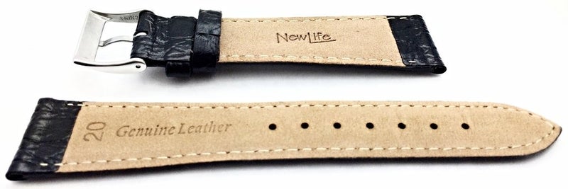 NewLife 20mm Black Genuine Leather Watchband | Round Alligator Crocodile Grain, Lightly Padded Replacement Watchstrap that brings to Any Watch (Mens Standard Length) - Image 2