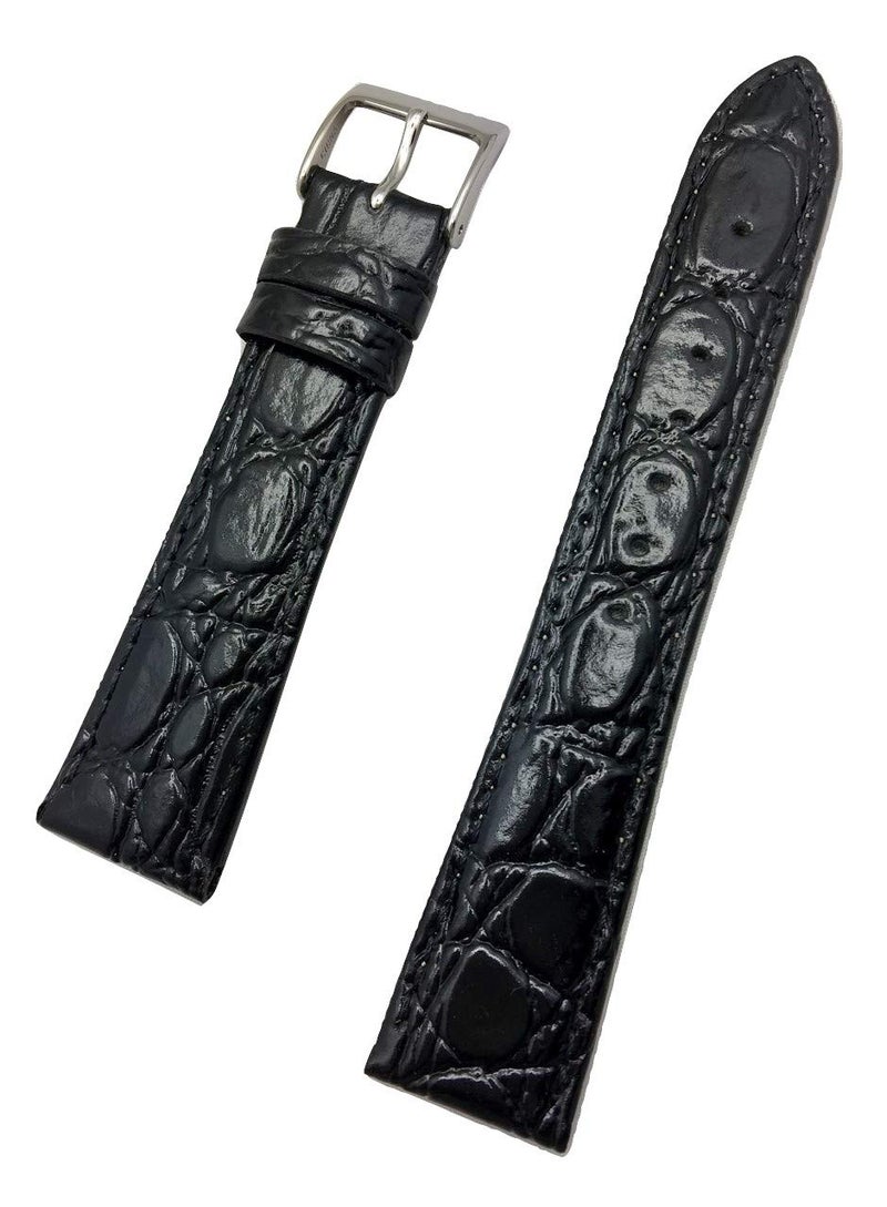 NewLife 20mm Black Genuine Leather Watchband | Round Alligator Crocodile Grain, Lightly Padded Replacement Watchstrap that brings to Any Watch (Mens Standard Length) - Image 1