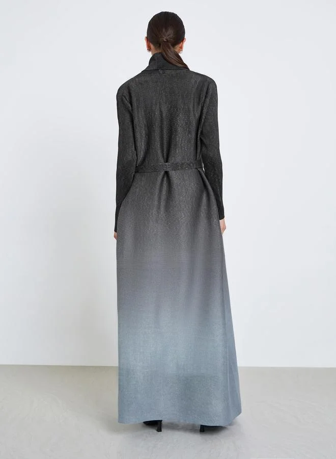 Take Two Ombre Textured Pleated Button Side Detail Long Sleeve Abaya