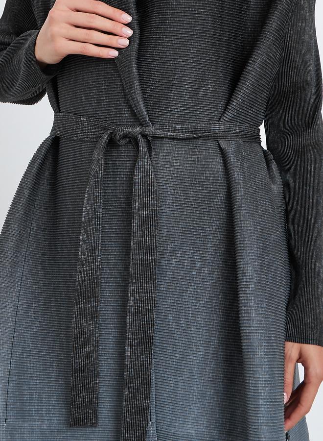 Take Two Ombre Textured Pleated Button Side Detail Long Sleeve Abaya - Image 4