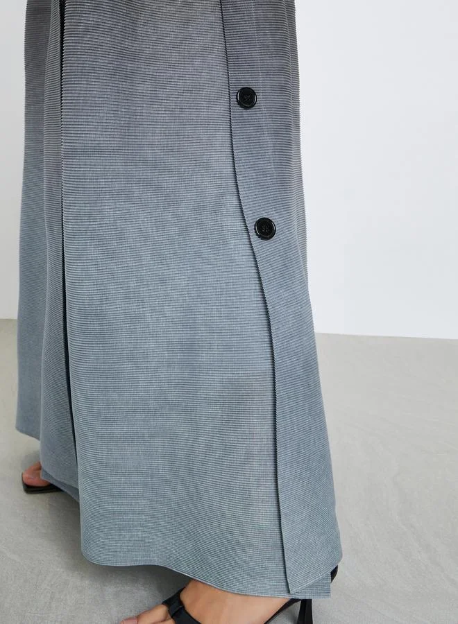 Take Two Ombre Textured Pleated Button Side Detail Long Sleeve Abaya