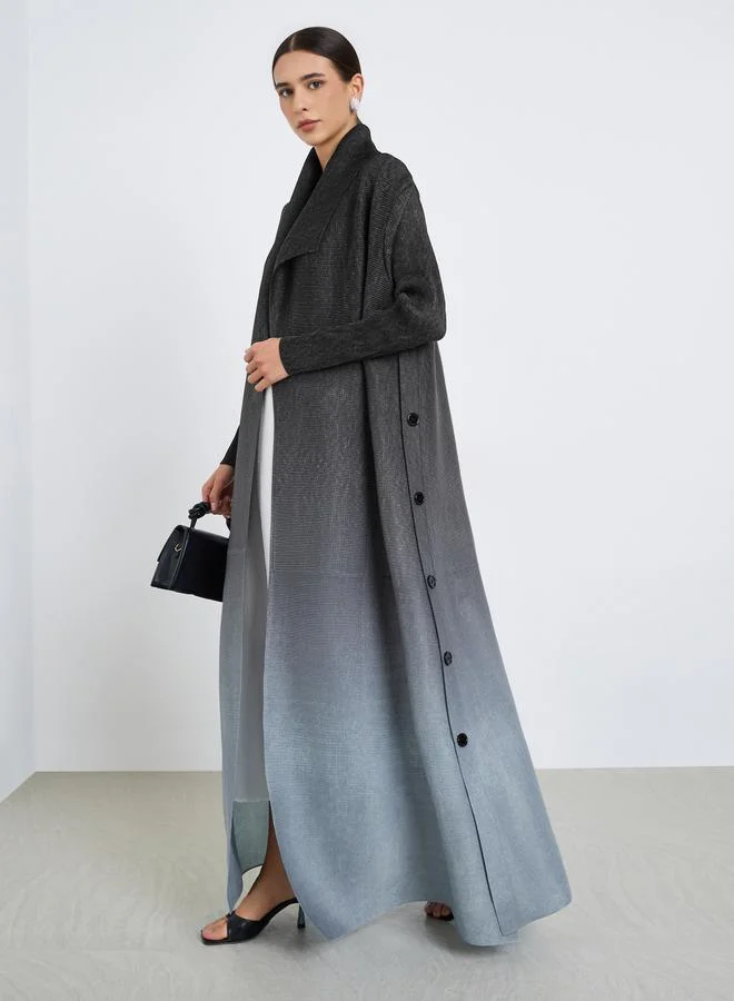 Take Two Ombre Textured Pleated Button Side Detail Long Sleeve Abaya