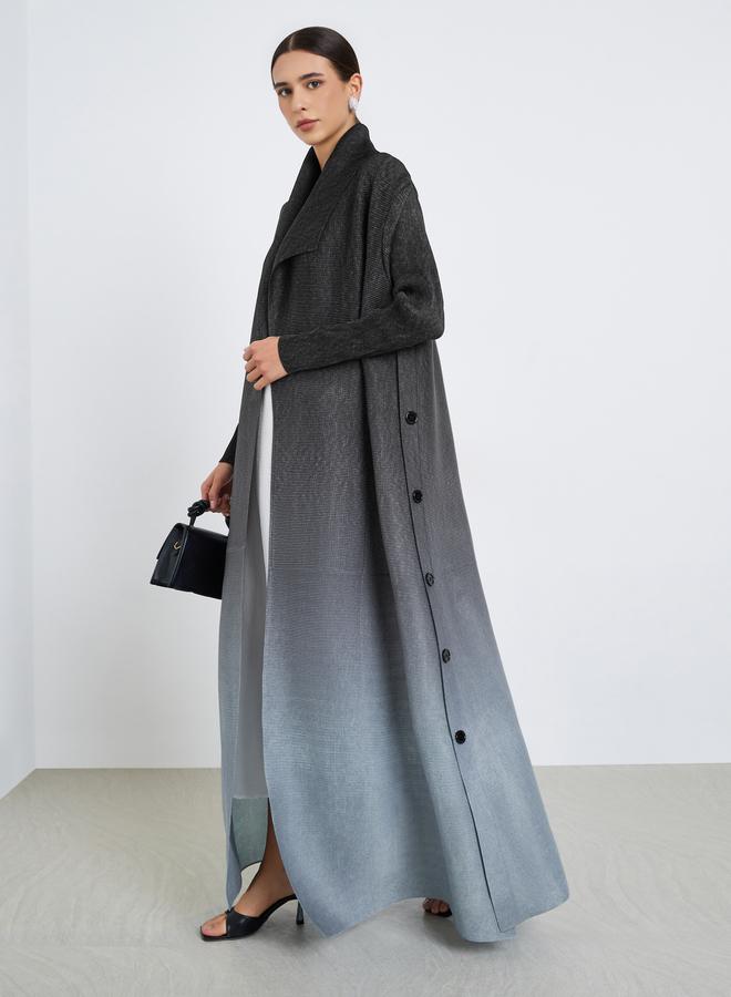 Take Two Ombre Textured Pleated Button Side Detail Long Sleeve Abaya - Image 2