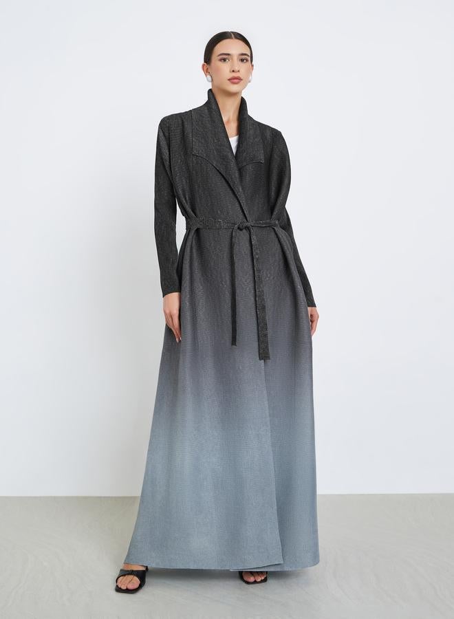 Take Two Ombre Textured Pleated Button Side Detail Long Sleeve Abaya - Image 1