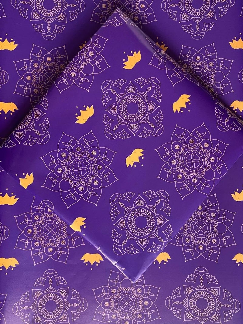 Generic Rp Mandala Print Wrapping Paper, Purple Gifting Paper, Lotus Print paper, Decorating Paper, Corprate Packaging Paper, Birthday occasion Paper, Return Favor Gift Paper, Size 20x28inch, (Pack of 25,50,100) (25)  - Image 3