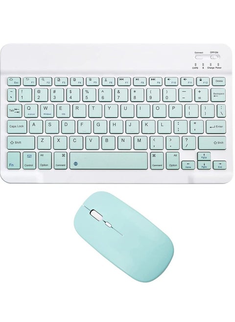 Rechargeable Bluetooth Keyboard and Mouse Combo Ultra-Slim Portable Compact Wireless Mouse Keyboard Set for Android Windows Tablet Cell Phone iPhone iPad Pro Air Mini, iPad OS/iOS 13 and above (Green)