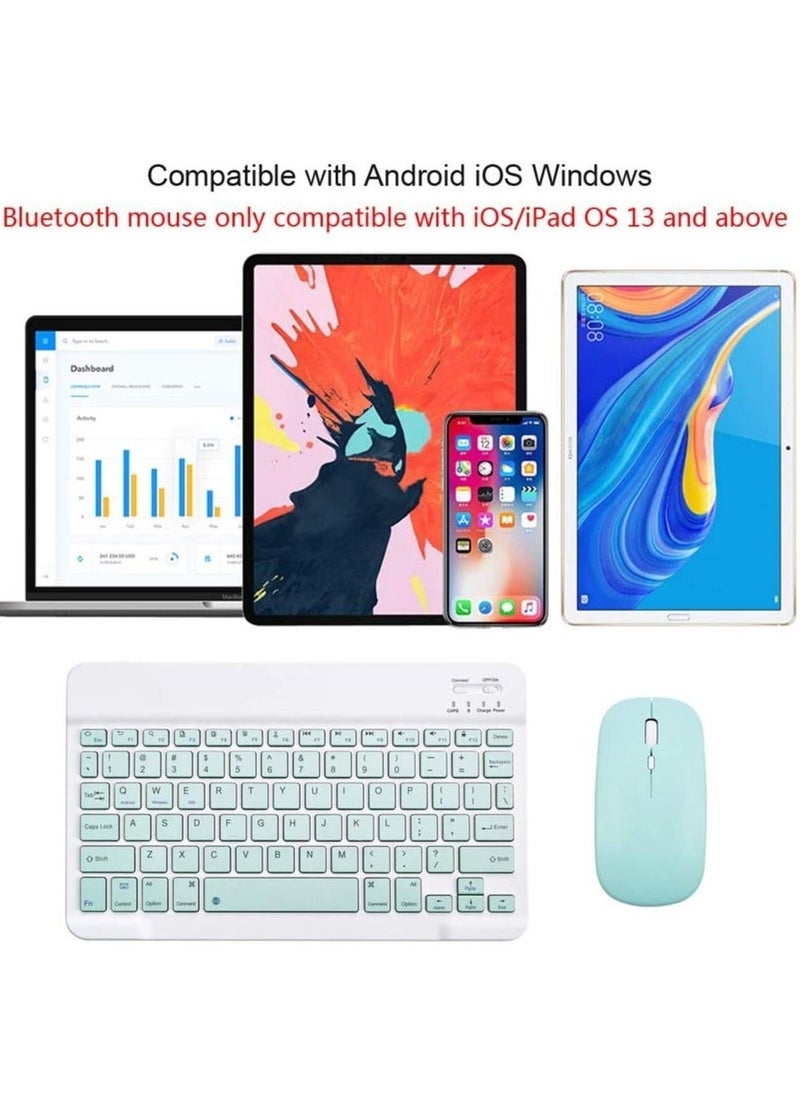 Rechargeable Bluetooth Keyboard and Mouse Combo Ultra-Slim Portable Compact Wireless Mouse Keyboard Set for Android Windows Tablet Cell Phone iPhone iPad Pro Air Mini, iPad OS/iOS 13 and above (Green)