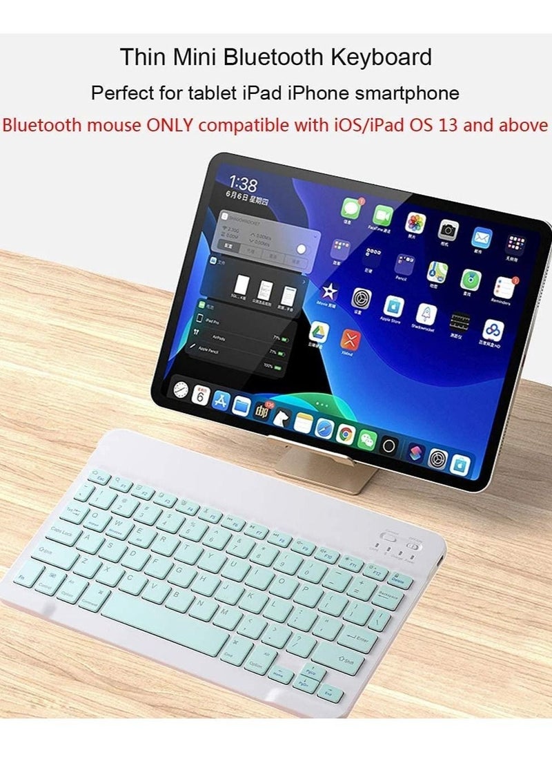 Rechargeable Bluetooth Keyboard and Mouse Combo Ultra-Slim Portable Compact Wireless Mouse Keyboard Set for Android Windows Tablet Cell Phone iPhone iPad Pro Air Mini, iPad OS/iOS 13 and above (Green)