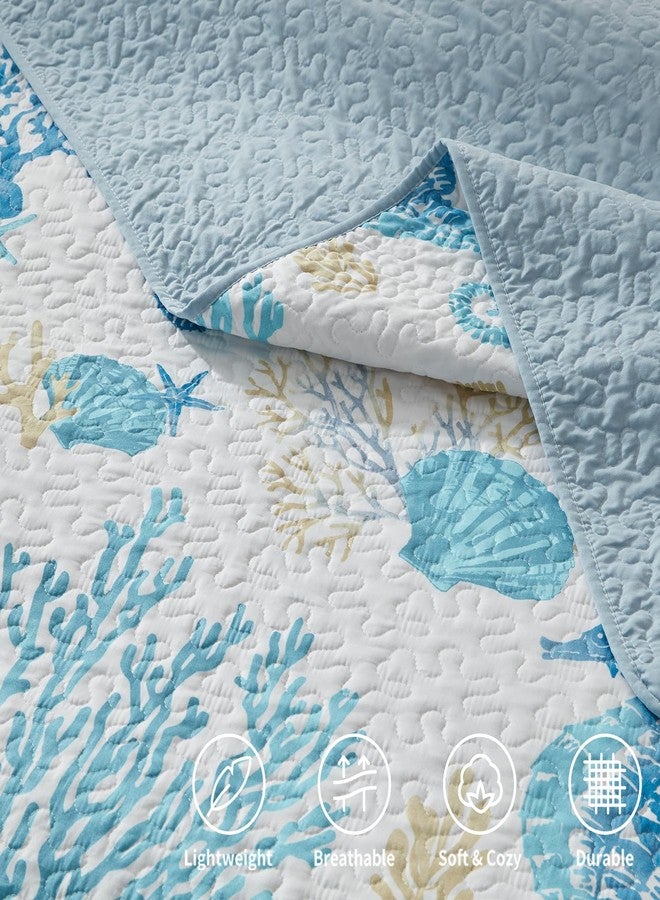 LEAONME Coastal Quilt Set King Size - Lightweight Microfiber Reversible Bedspread, 98''x106'', Sky Blue, Includes 2 Shams - Image 5