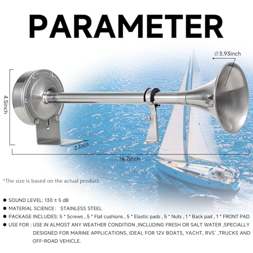 AOLIHAN Upgraded Boat Horn 130dB - Marine Grade Waterproof Stainless Steel Single Trumpet - Super Loud for Boats, Trucks, RVs & Trailers（Upgraded single horn） - Image 5