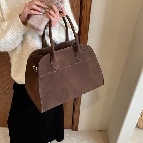 Covelin Women's Retro Suede Tote Bag Ladies' Fashion Shoulder Handbag Top Handle Purse Small Coffee - Image 3